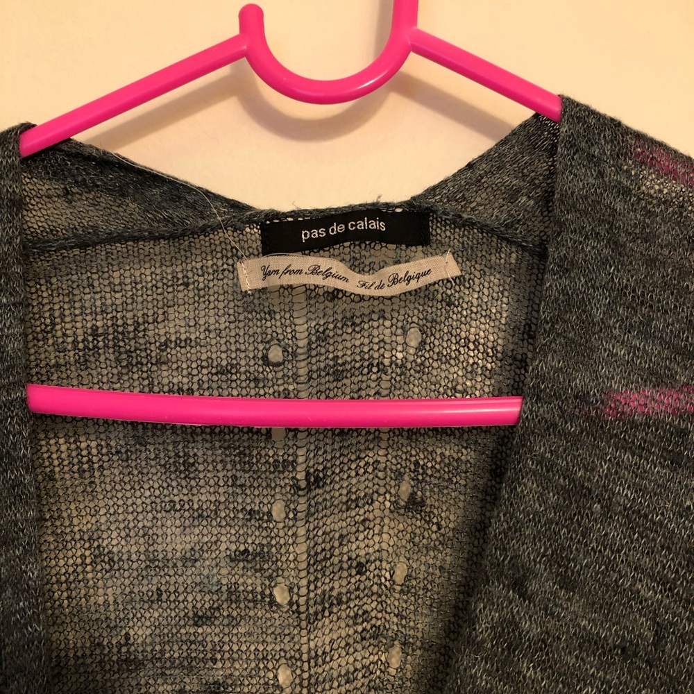 PAS DE CAISE BELGIUM YARN LONG GREY CARDIGAN LIGHTWEIGHT SEE-THROUGH WOMEN M
